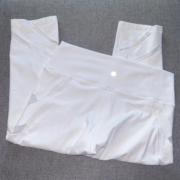 LULULEMON Wunder Under HR Crop 21” Mesh White Size 12 - Picture 6 of 10